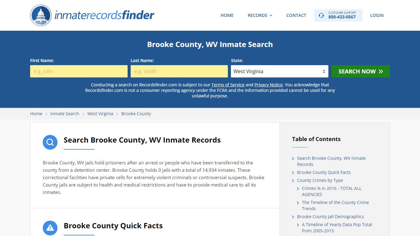 Brooke County, WV Inmate Lookup & Jail Records Online - Recordsfinder.com